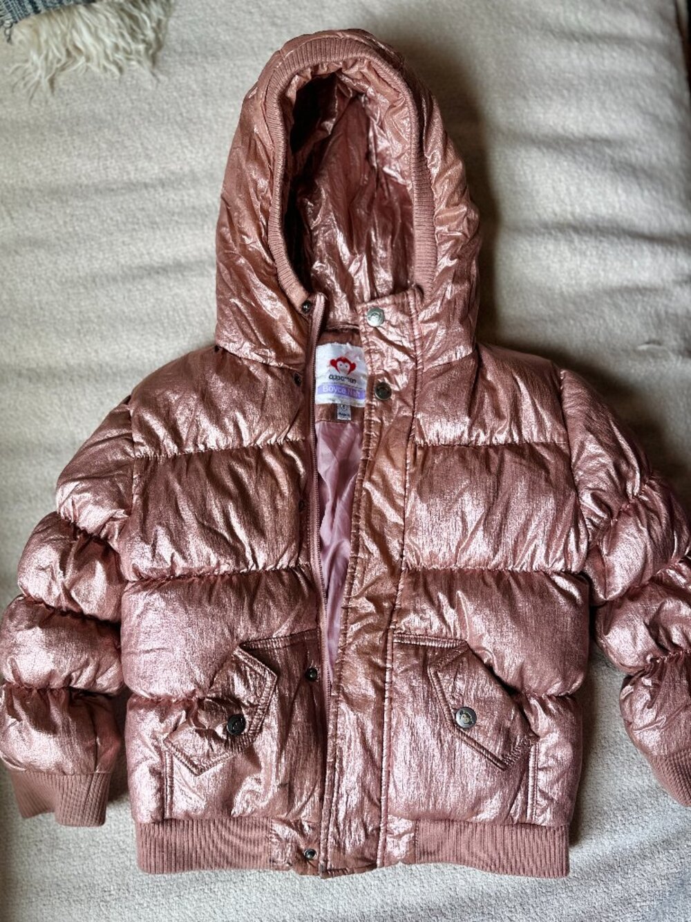 Appaman Girls Metallic Shiny Pink Puffer Down Jacket/Coat Hooded 5T